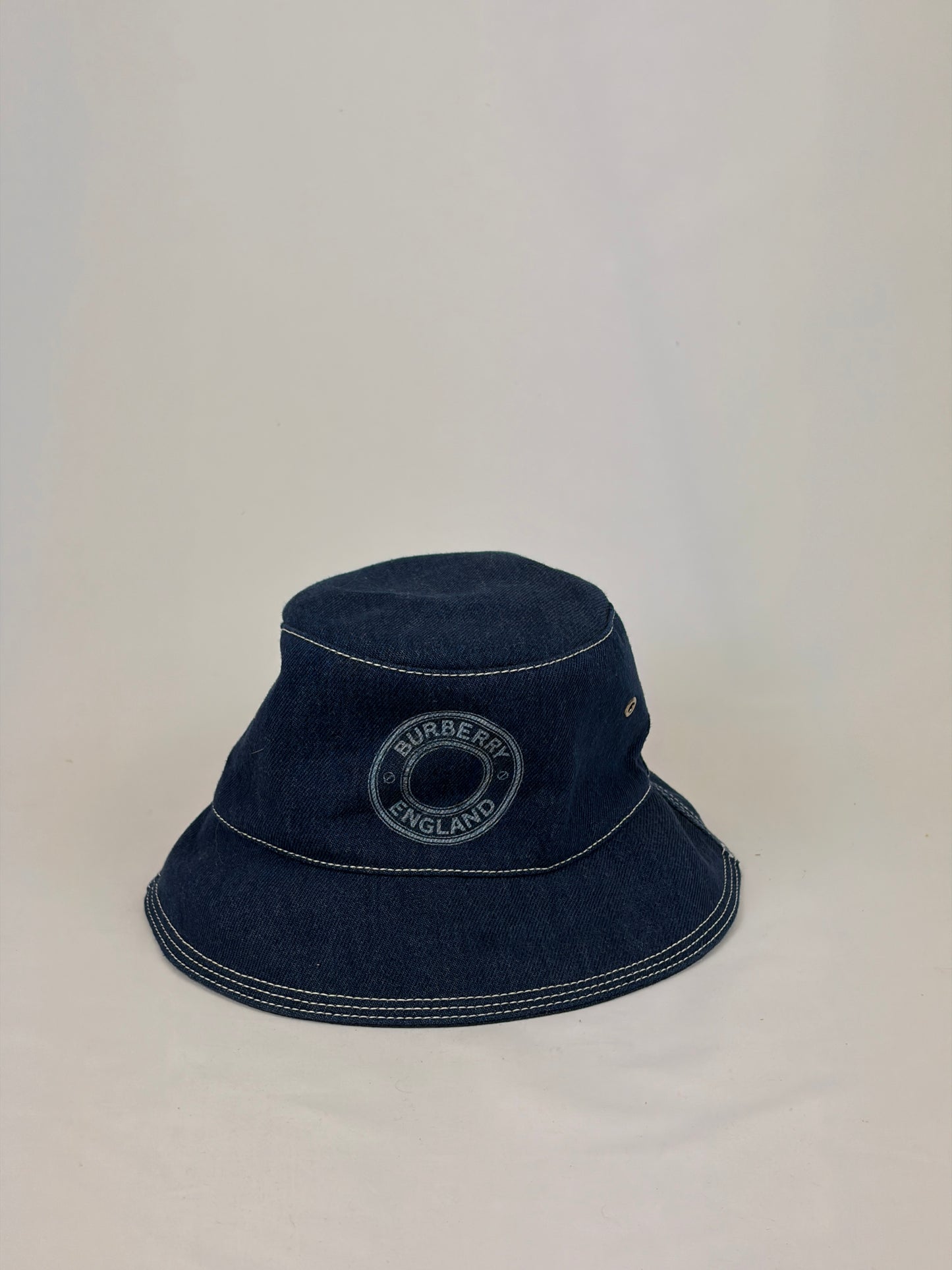 Burberry Indigo Denim Circle Logo Appliqué Bucket Hat - Size S