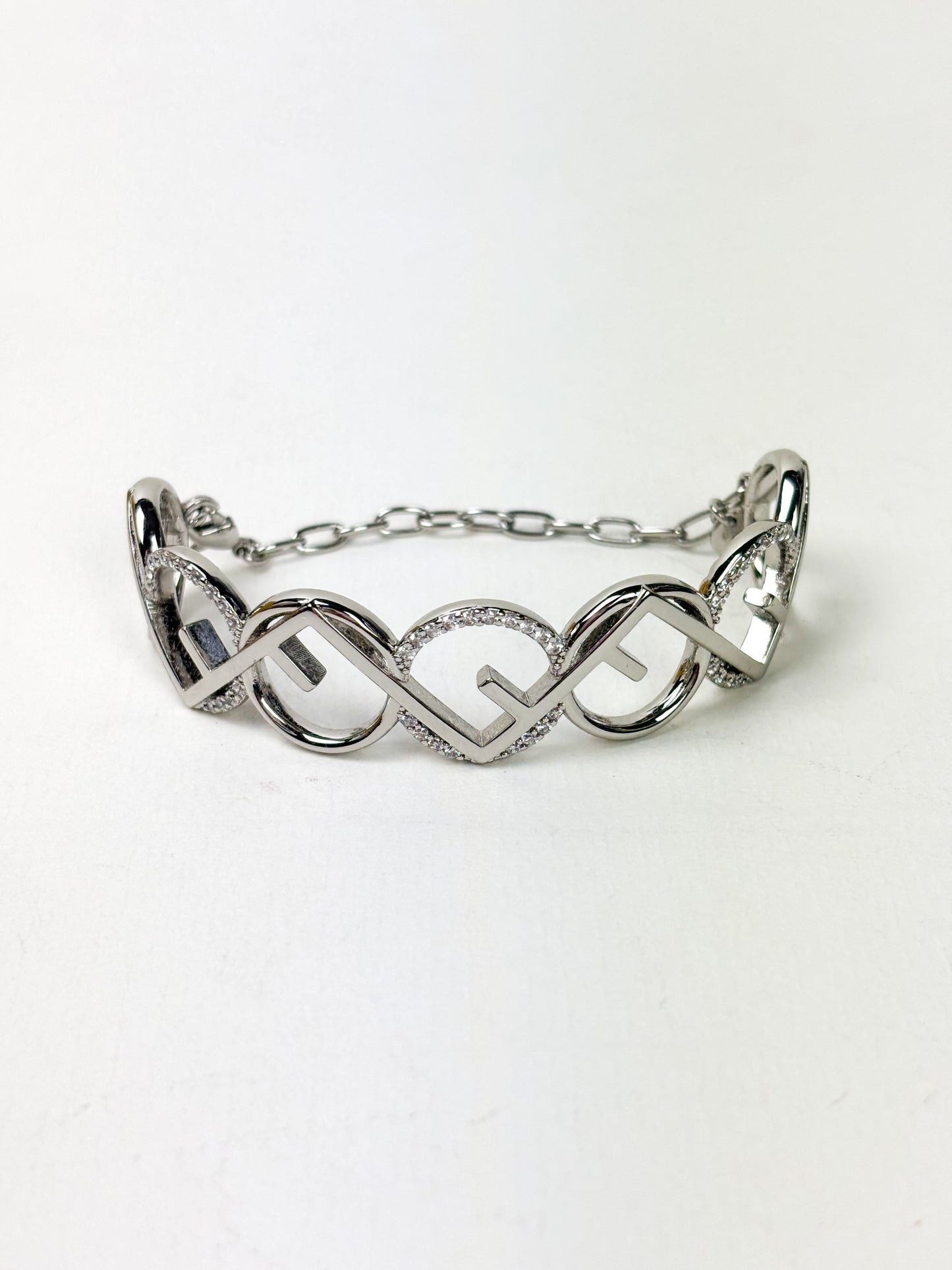 Fendi O’Lock Bracelet Crystal Silver - Tone Metal Bangle