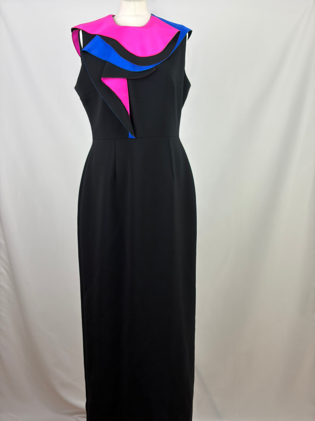 Roksanda Black Evening Gown with Pink and Cobalt Sculptural Collar - 16 UK