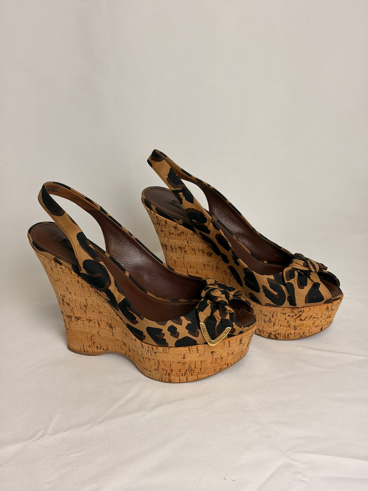Louis Vuitton Leopard-Print Bow Platform Wedge Slingback Sandals - 5.5 UK