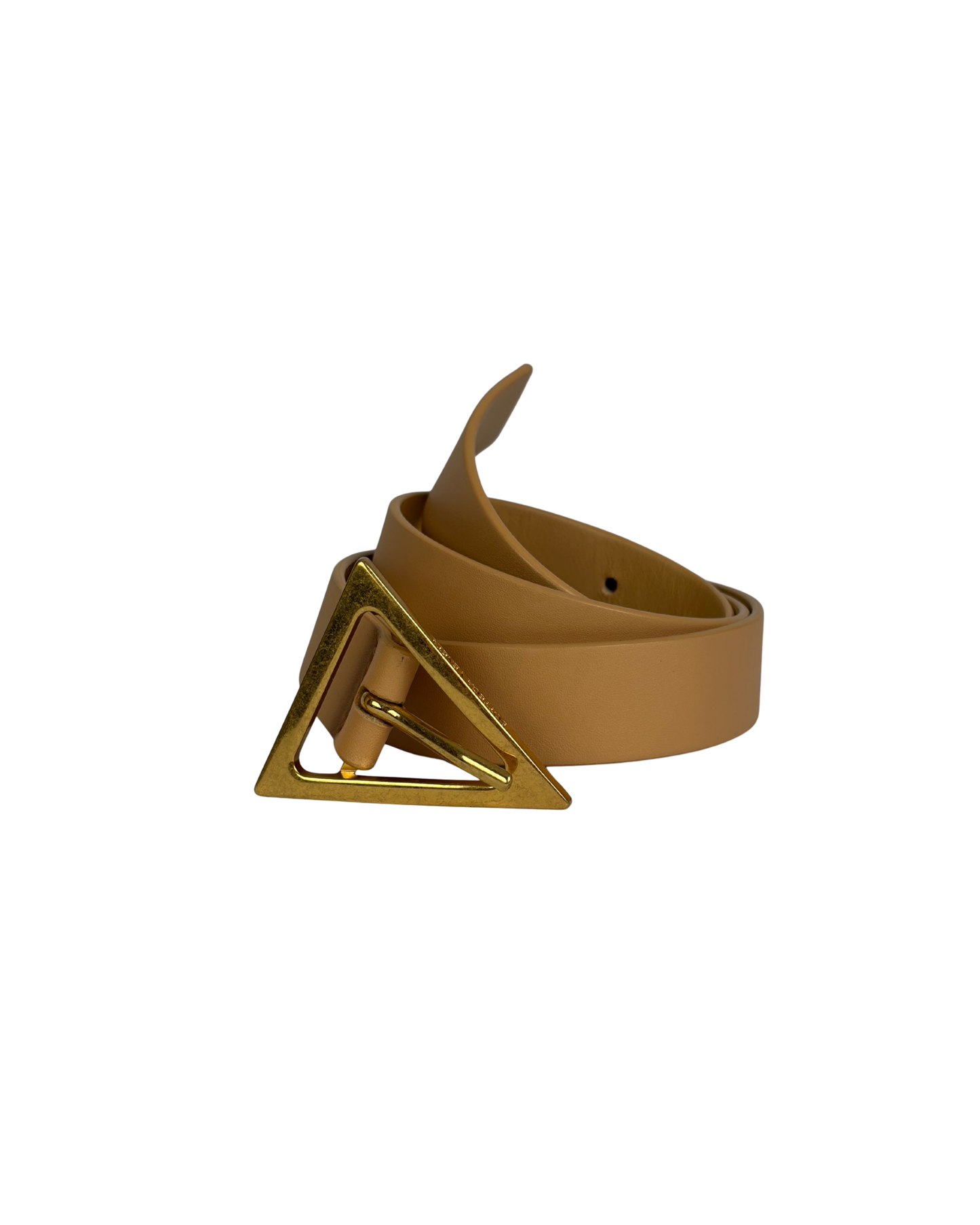 Bottega Veneta Triangle‑Buckle Leather Belt in Nude – Size 75