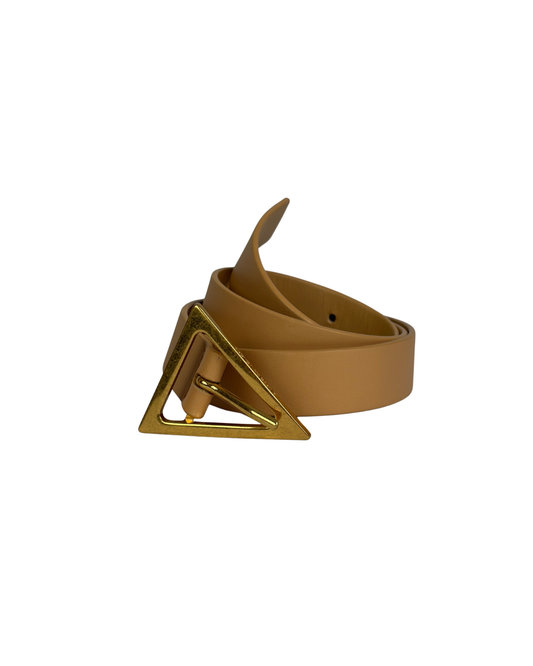 Bottega Veneta Triangle‑Buckle Leather Belt in Nude – Size 75