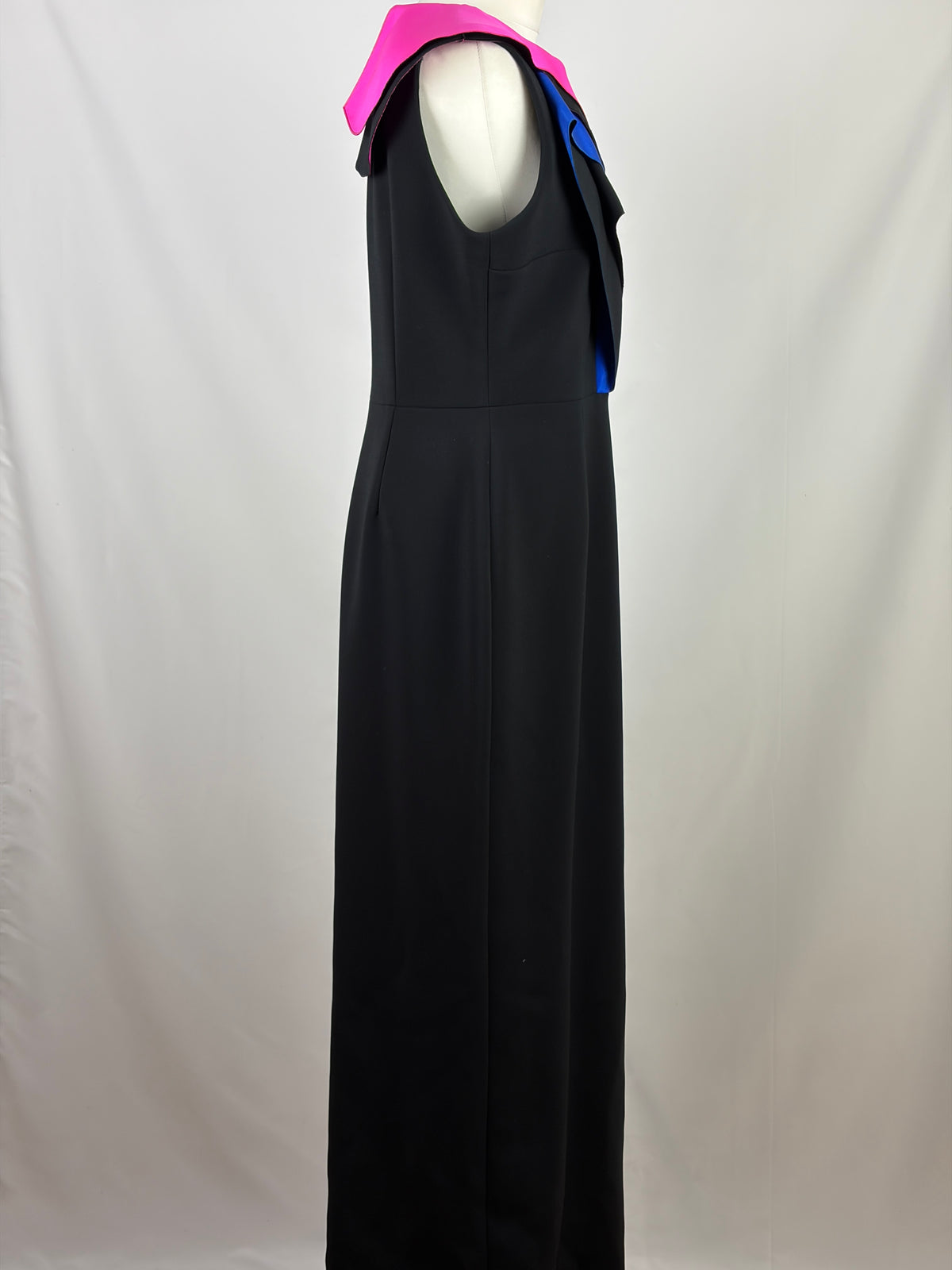 Roksanda Black Evening Gown with Pink and Cobalt Sculptural Collar - 16 UK