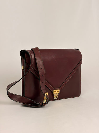 Celine Vintage Burgundy Leather Envelope Shoulder Bag