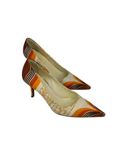Miu Miu Multicolour Fabric Pointed-Toe Pumps, Orange/Brown/Beige — 5 UK