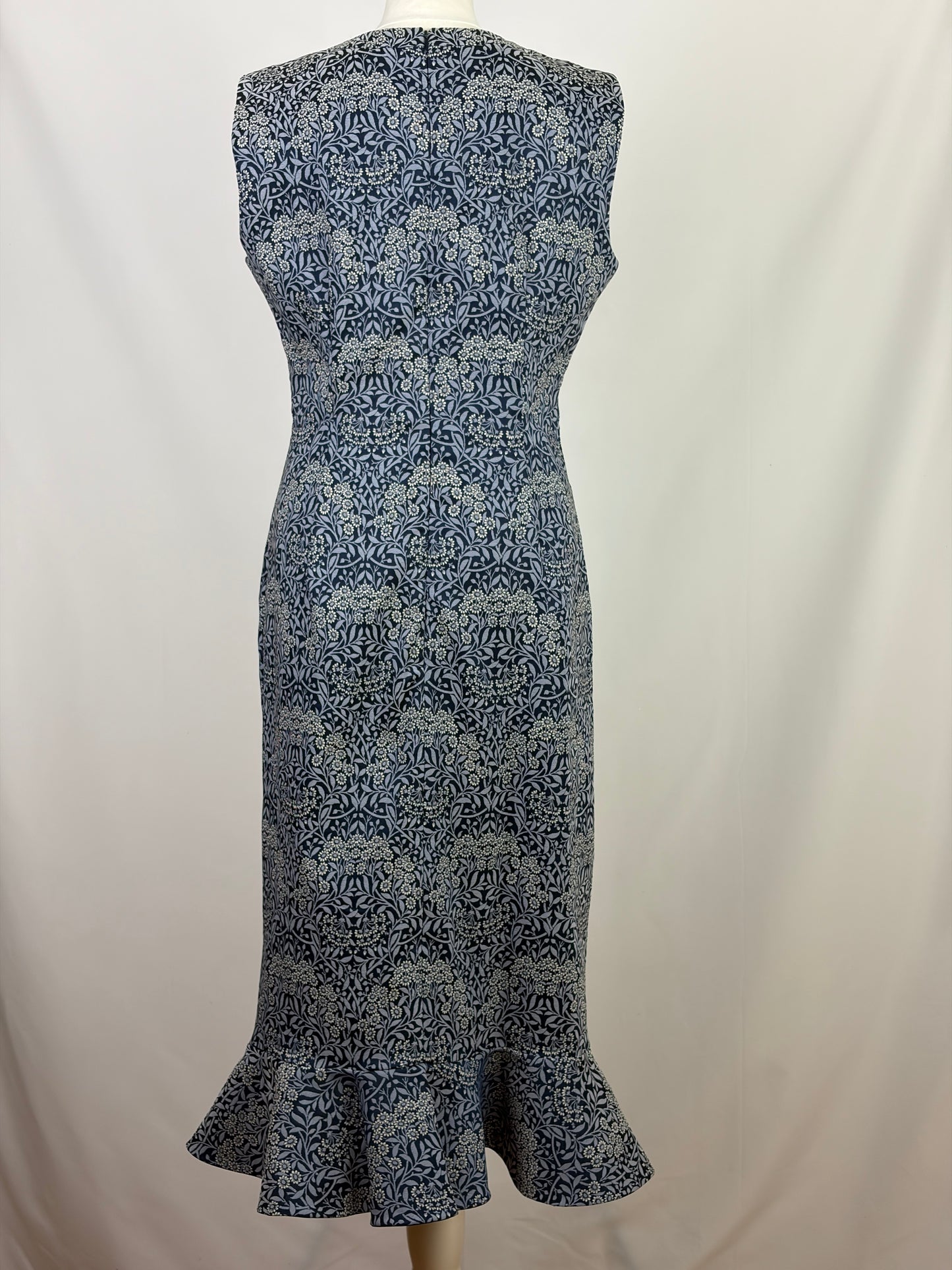 ERDEM Navy Floral Jacquard Midi Dress - 12 UK