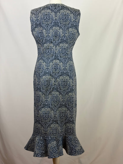 ERDEM Navy Floral Jacquard Midi Dress - 12 UK