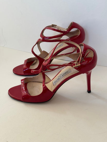 Jimmy Choo Lancer Patent Leather Strappy Sandals in Red - 5 UK