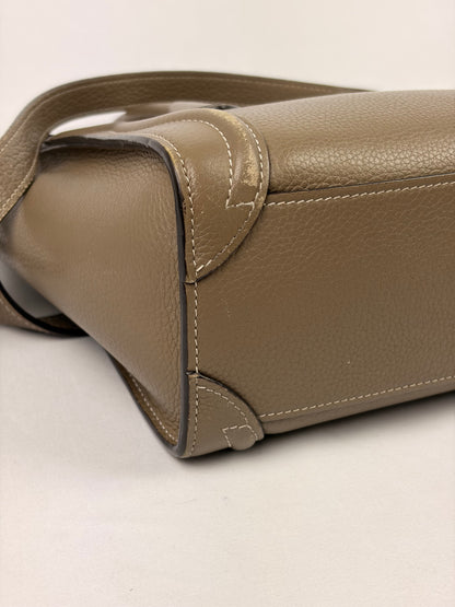 Celine Nano Luggage Tote Taupe Grained Calfskin with Strap