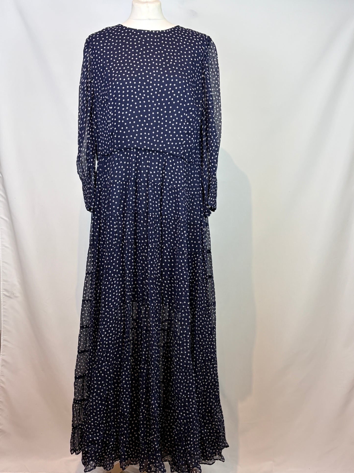 RIXO Navy Polka Dot Midi Dress - XL