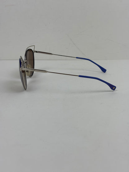 Fendi Eyeshine Round Metal Sunglasses with Blue Cat-Eye Frame Detail