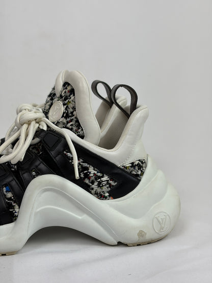 Louis Vuitton LV Archlight sneakers black and
white tweed-like fabric overlay