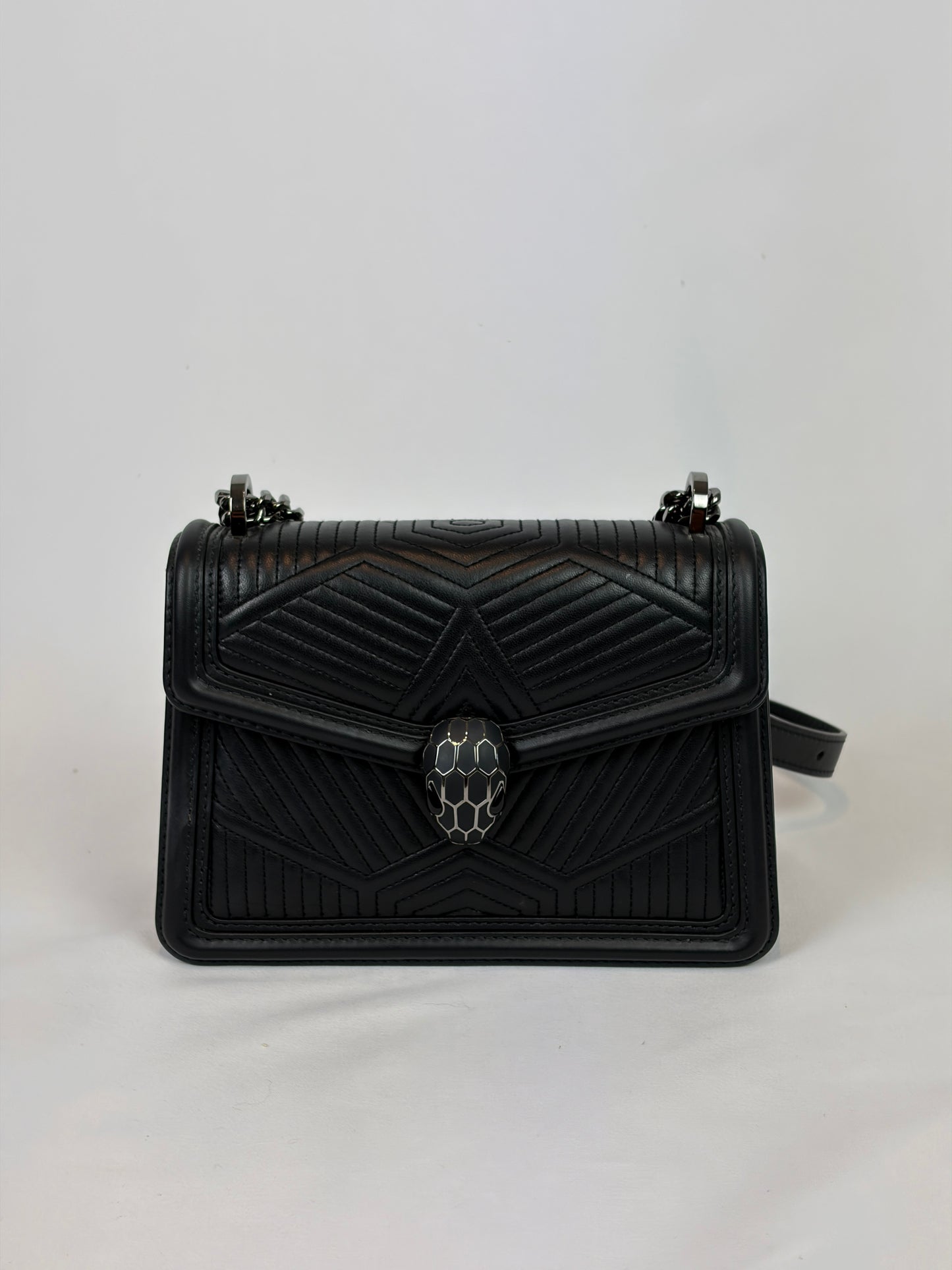 Bvlgari Serpenti Forever Diamond Blast Quilted Leather Shoulder Bag - black