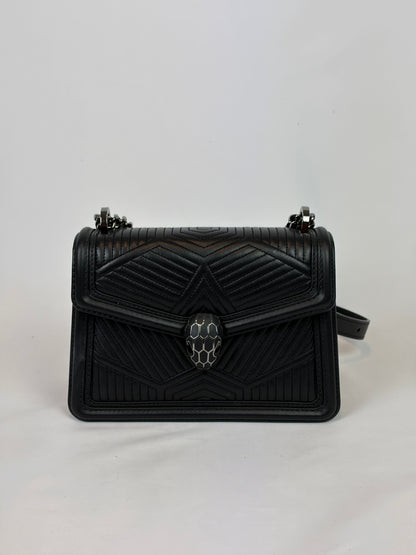 Bvlgari Serpenti Forever Diamond Blast Quilted Leather Shoulder Bag - black