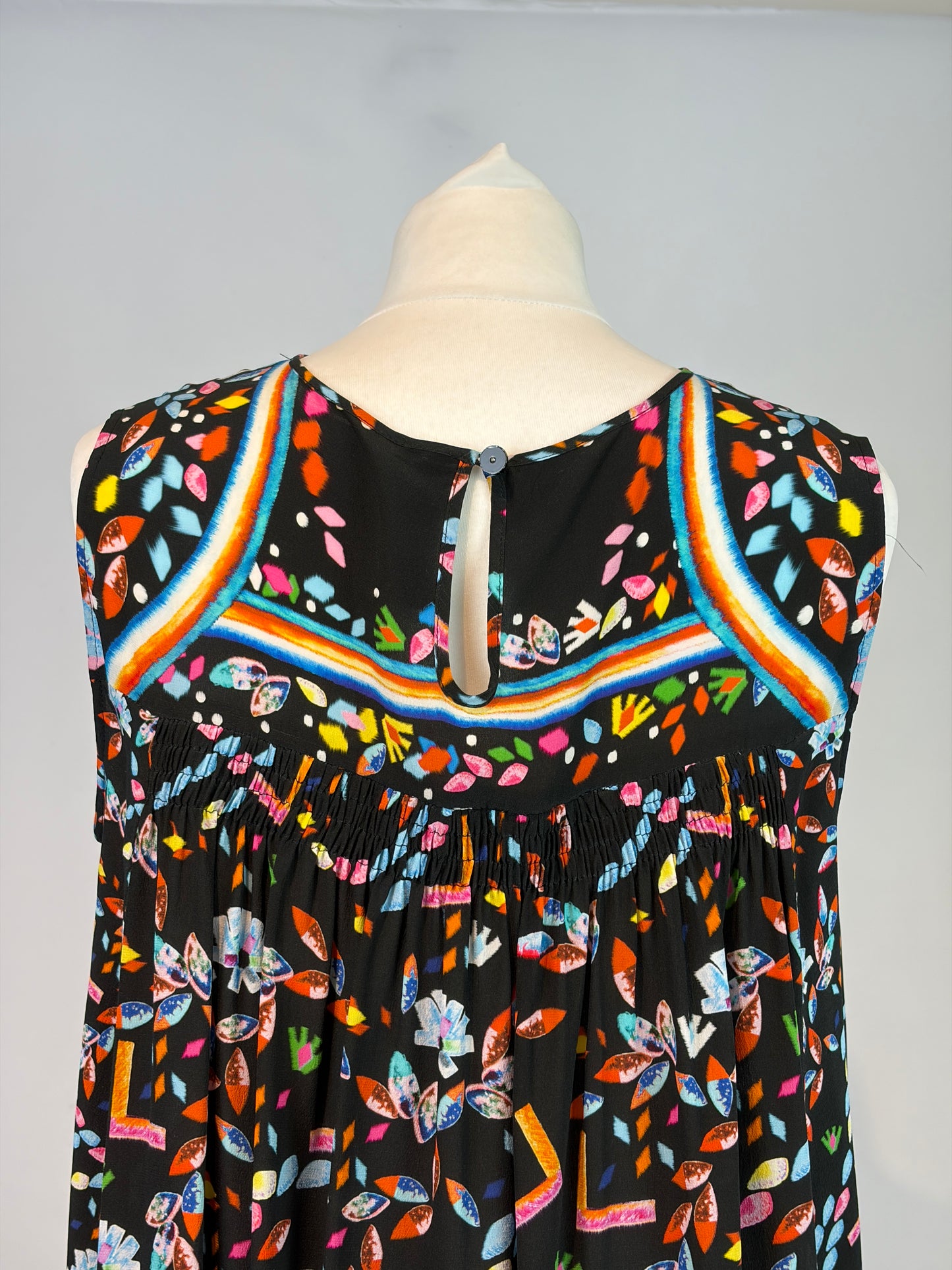 Peter Pilotto Black Silk Abstract Print Midi Dress - UK 14