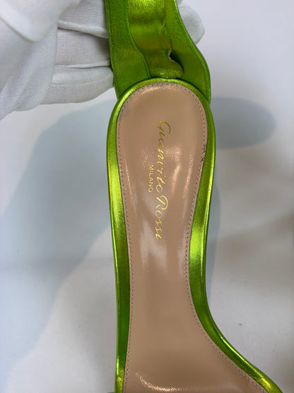 Gianvito Rossi Lime Green Metallic Leather Heeled Sandals - 4.5 UK