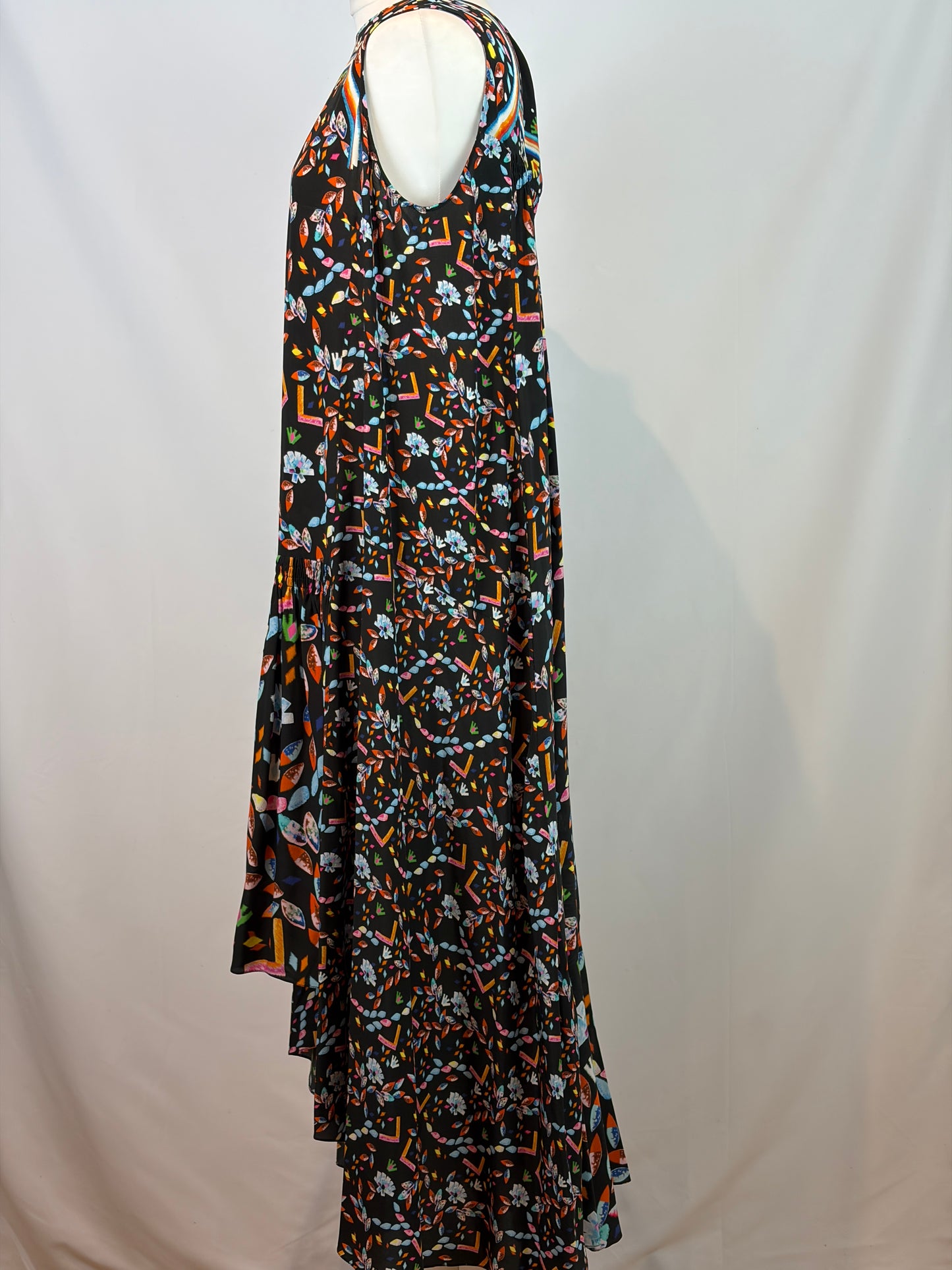 Peter Pilotto Black Silk Abstract Print Midi Dress - UK 14
