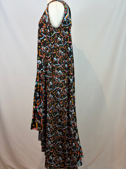Peter Pilotto Black Silk Abstract Print Midi Dress - UK 14