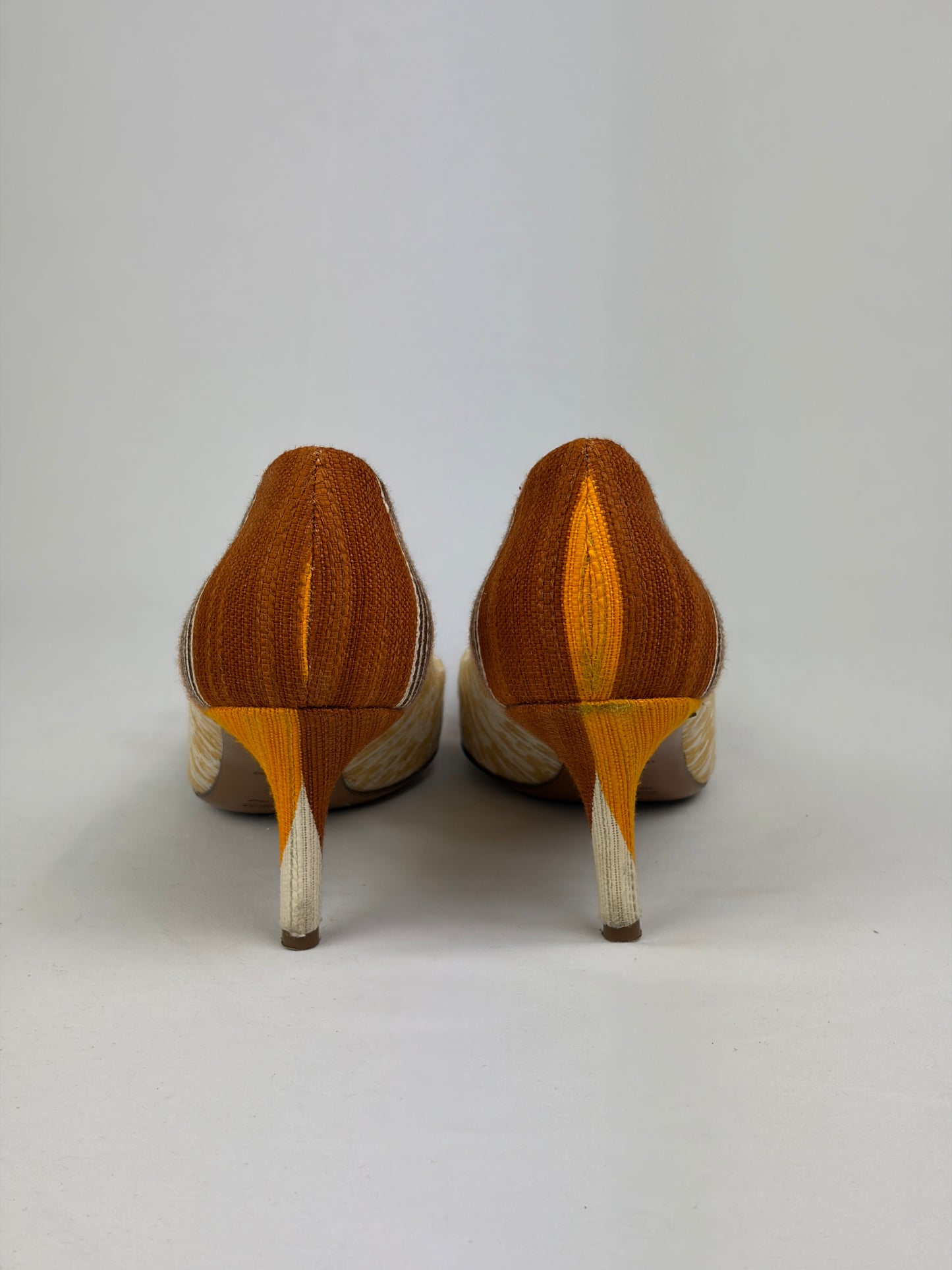 Miu Miu Multicolour Fabric Pointed-Toe Pumps, Orange/Brown/Beige — 5 UK