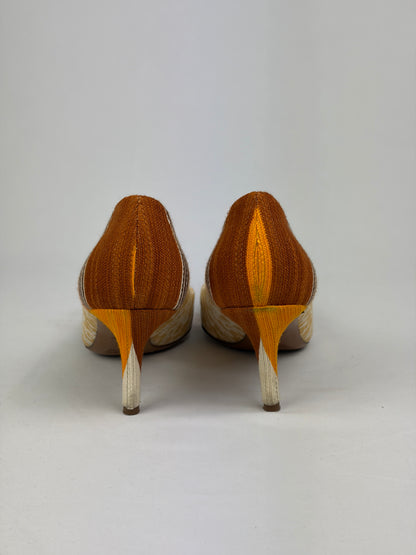 Miu Miu Multicolour Fabric Pointed-Toe Pumps, Orange/Brown/Beige — 5 UK