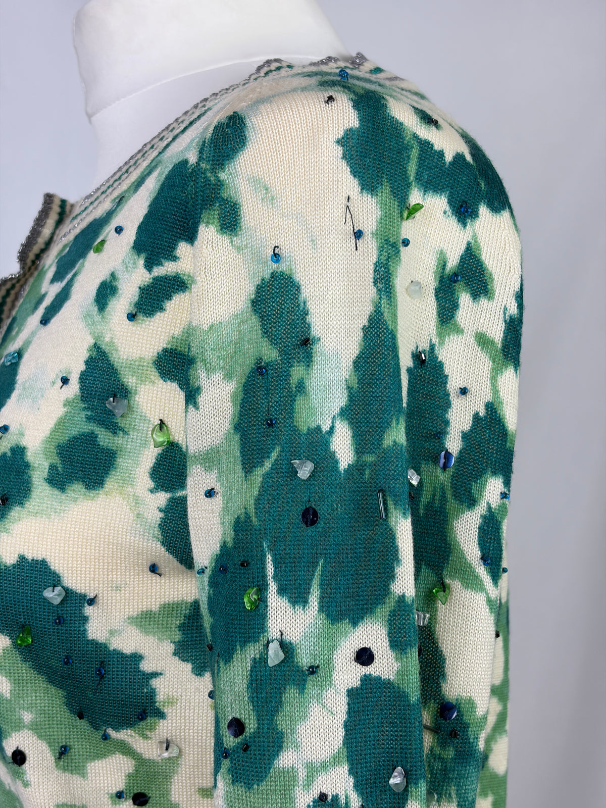 Diane von Furstenberg Floral Embellished Green Cardigan - L