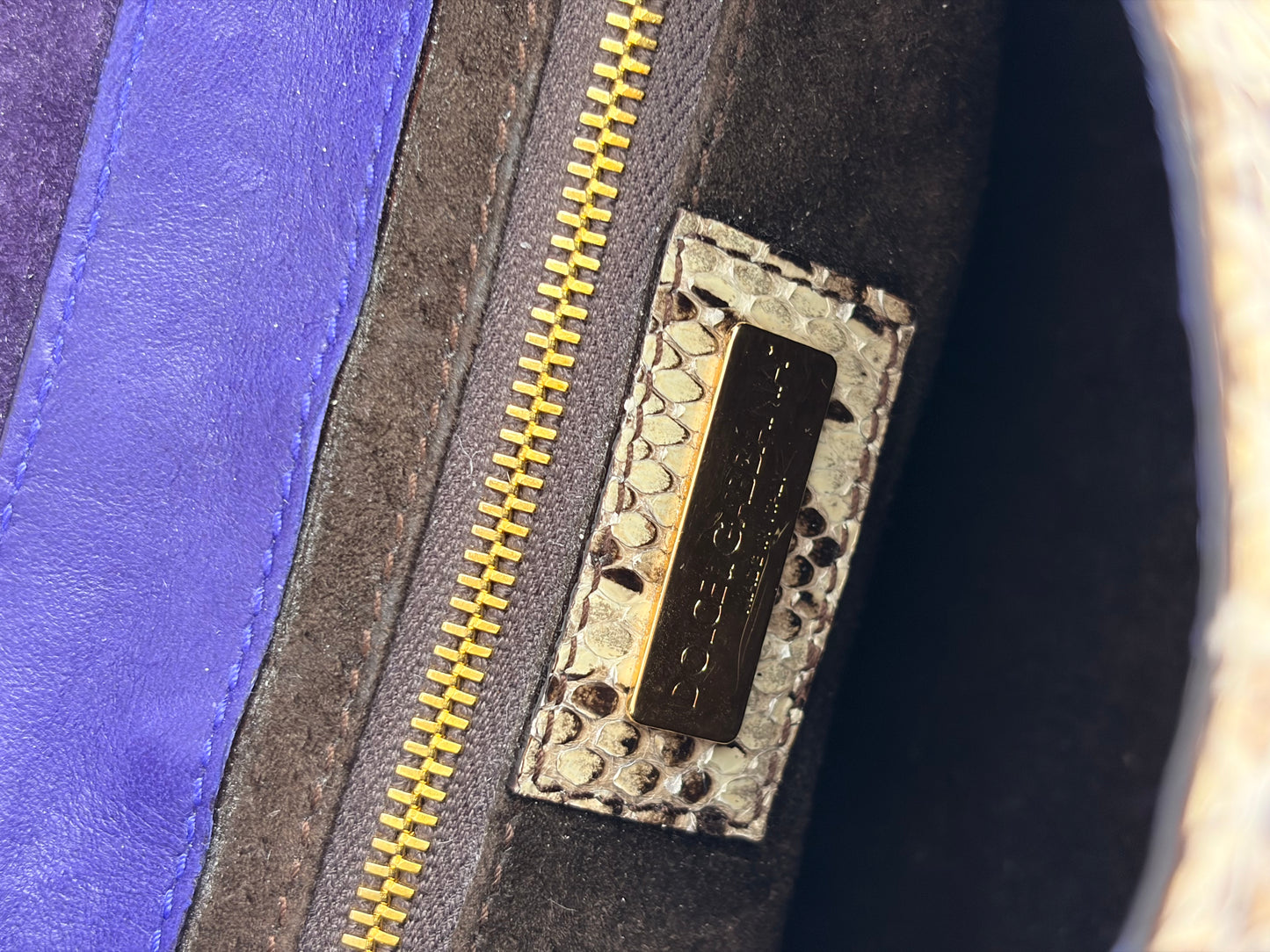 Dolce & Gabbana snakeskin shoulder bag in purple and beige