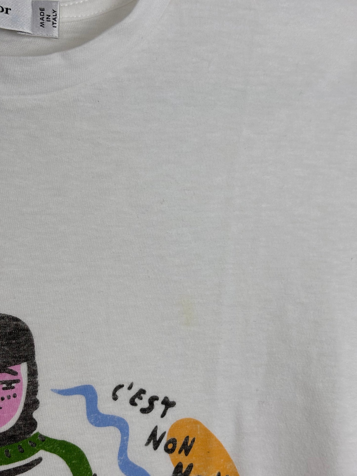 Christian Dior "C'est Non" Illustration Graphic T-Shirt Cotton Linen White - S