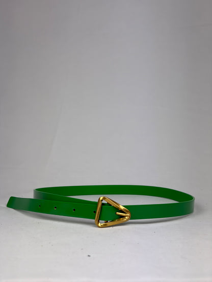 Bottega Veneta Emerald Green Leather Belt with Gold Triangle Buckle