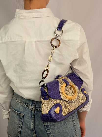 Dolce & Gabbana snakeskin shoulder bag in purple and beige