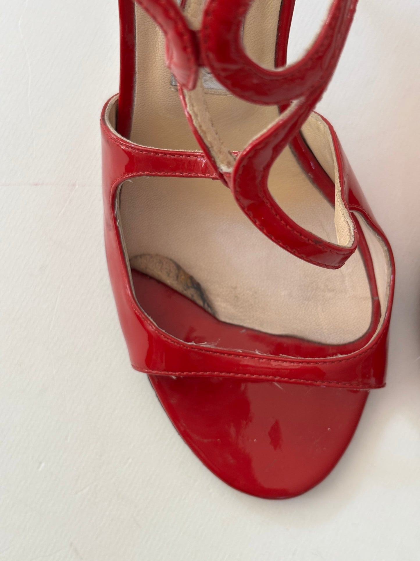 Jimmy Choo Lancer Patent Leather Strappy Sandals in Red - 5 UK