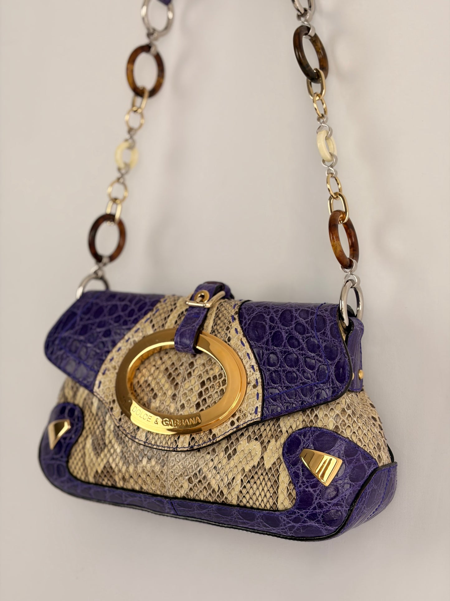 Dolce & Gabbana snakeskin shoulder bag in purple and beige