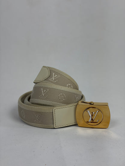 Louis Vuitton Vintage Monogram Mini Lin Canvas Belt with Gold-Tone Buckle