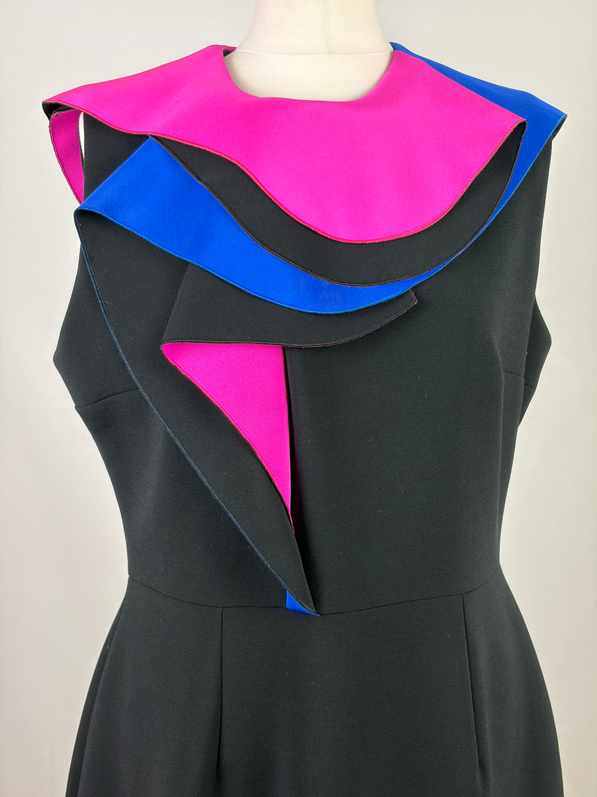Roksanda Black Evening Gown with Pink and Cobalt Sculptural Collar - 16 UK
