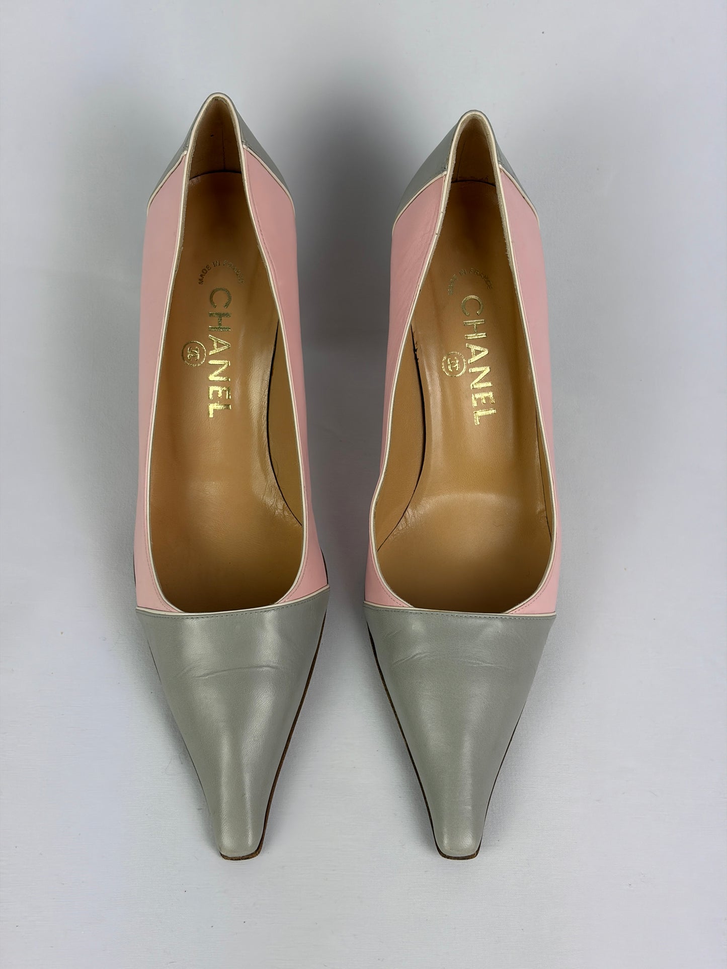 Chanel Pink and Grey Leather Heels - 6 UK