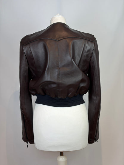 Louis Vuitton Brown Lambskin Leather Bomber Jacket - 40 IT