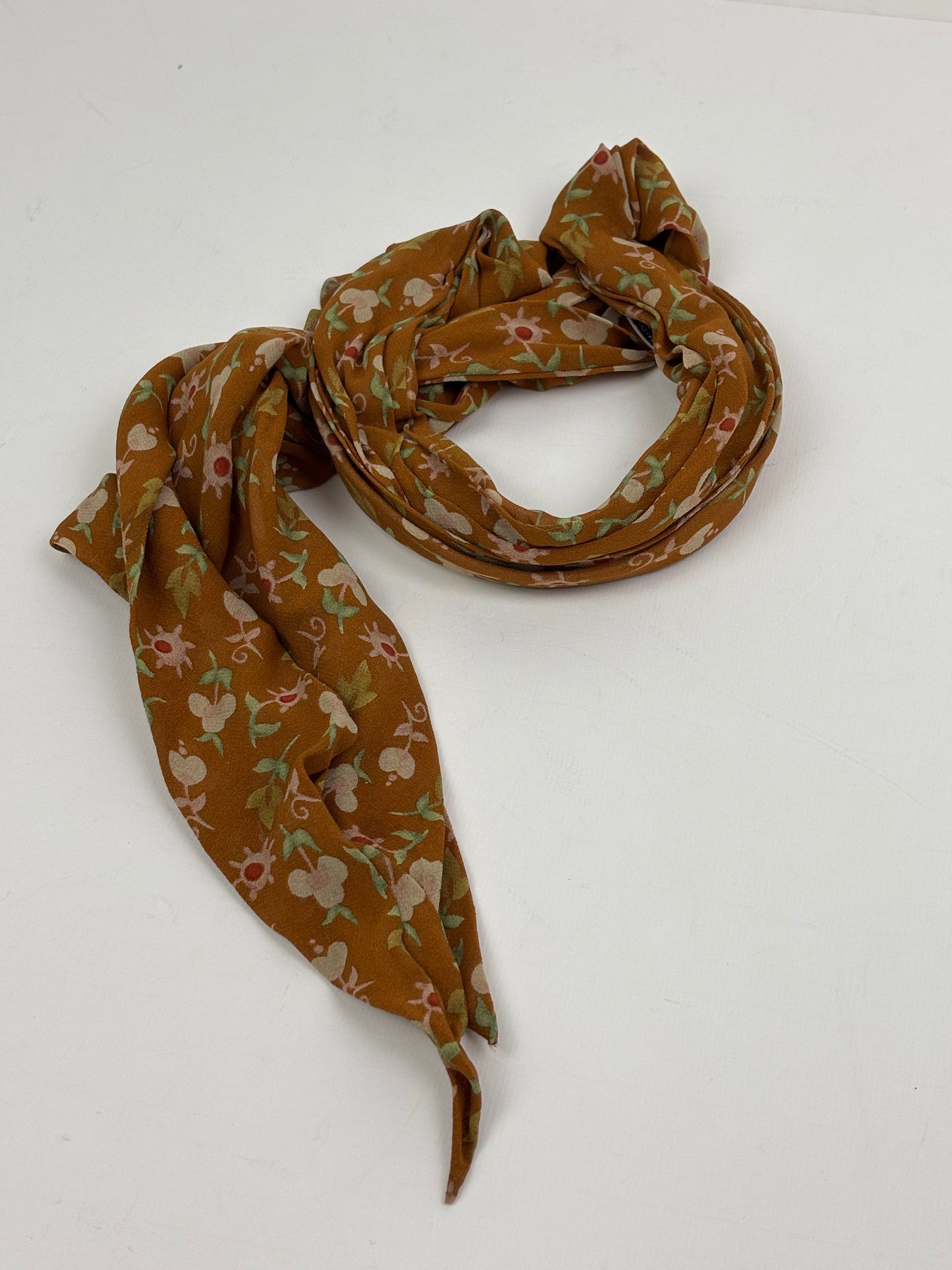 Christian Dior Vintage Floral Print 100% Silk Scarf in Ochre Brown & Sage Green