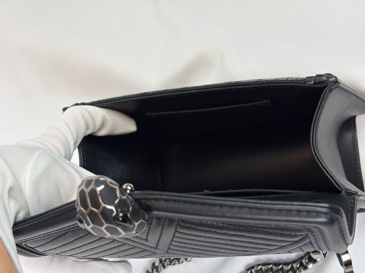 Bvlgari Serpenti Forever Diamond Blast Quilted Leather Shoulder Bag - black