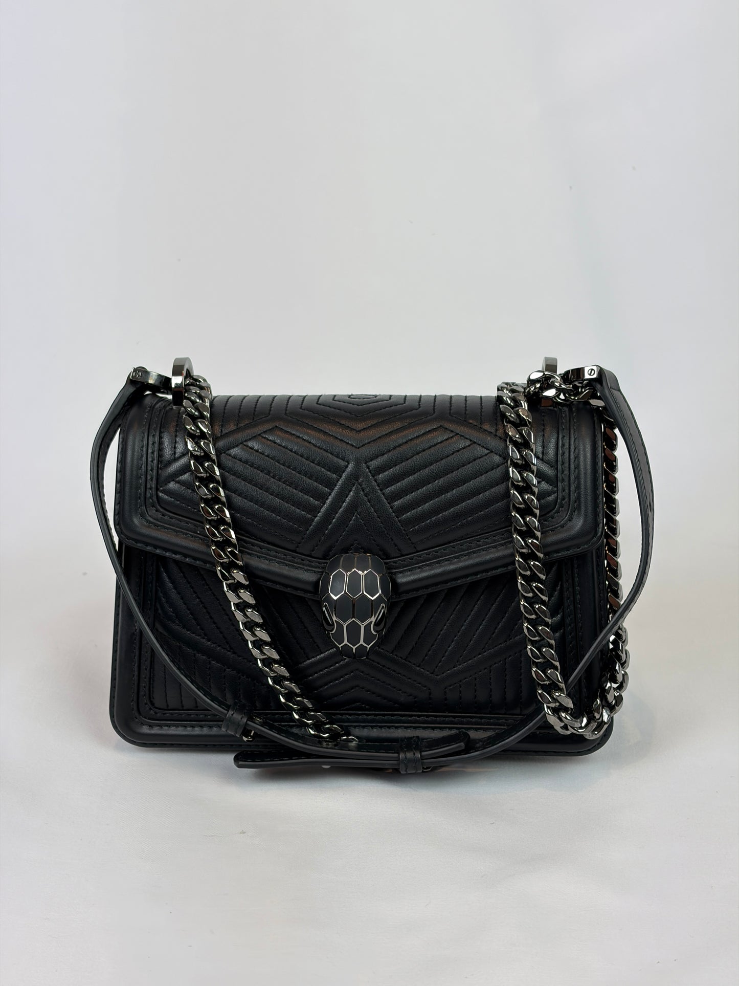 Bvlgari Serpenti Forever Diamond Blast Quilted Leather Shoulder Bag - black