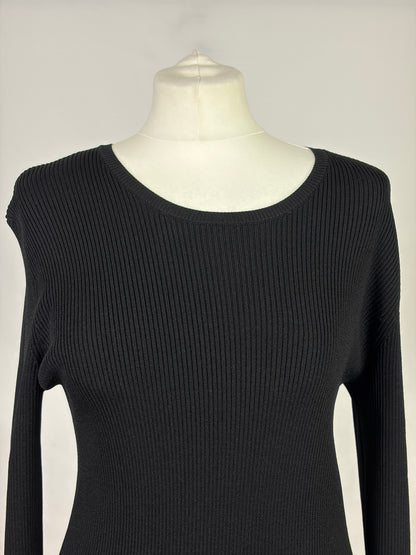 Red Valentino Black Knit Dress with Pleated Patterned Hem - XL