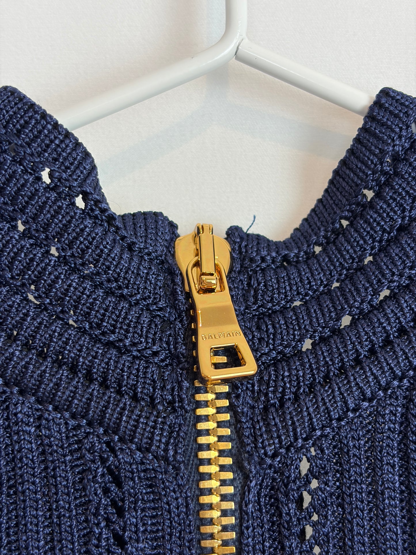 Balmain Navy Blue Ribbed Knit Short Sleeve Dress - 8 UK