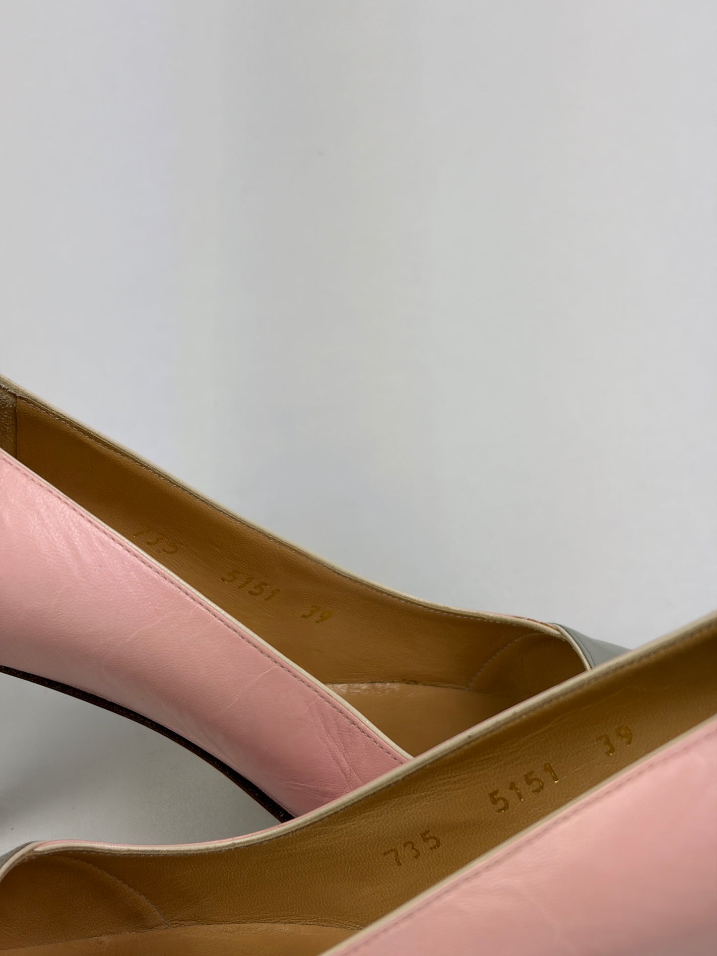 Chanel Pink and Grey Leather Heels - 6 UK