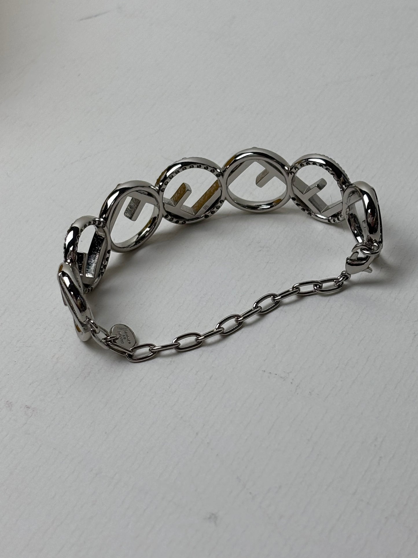 Fendi O’Lock Bracelet Crystal Silver - Tone Metal Bangle