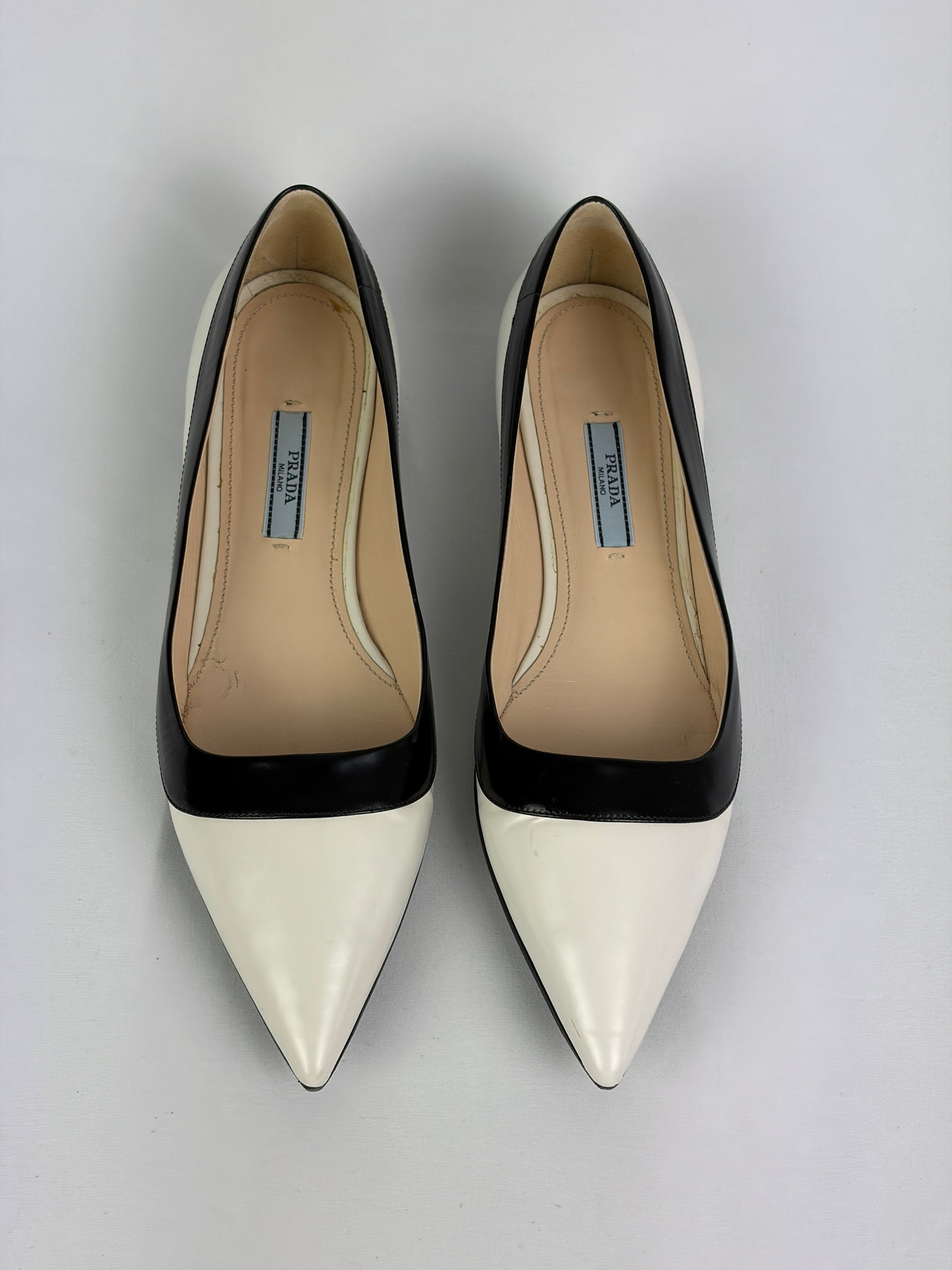 Prada Two-Tone Pointed-Toe Pumps, Black & White Patent Leather - 5.5 UK