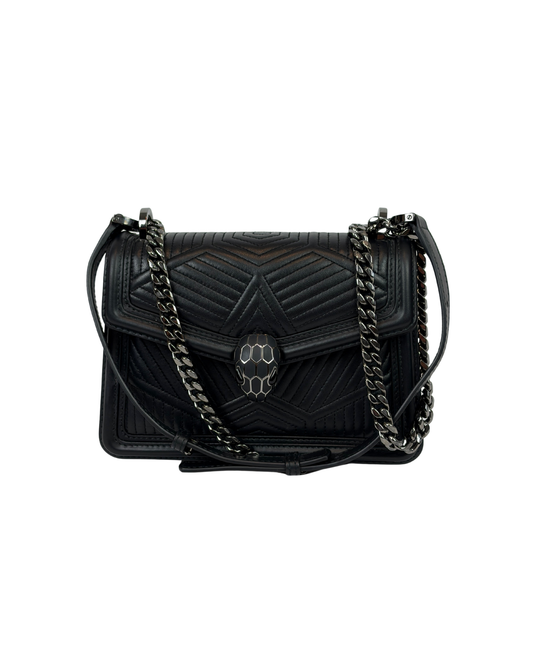 Bvlgari Serpenti Forever Diamond Blast Quilted Leather Shoulder Bag - black