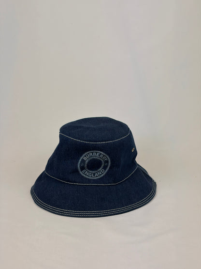 Burberry Indigo Denim Circle Logo Appliqué Bucket Hat - Size S