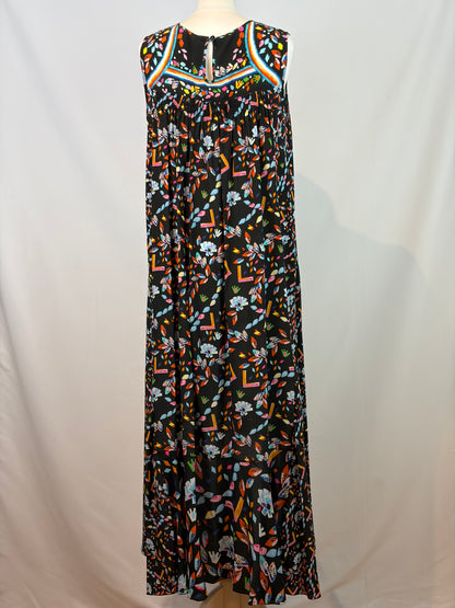 Peter Pilotto Black Silk Abstract Print Midi Dress - UK 14
