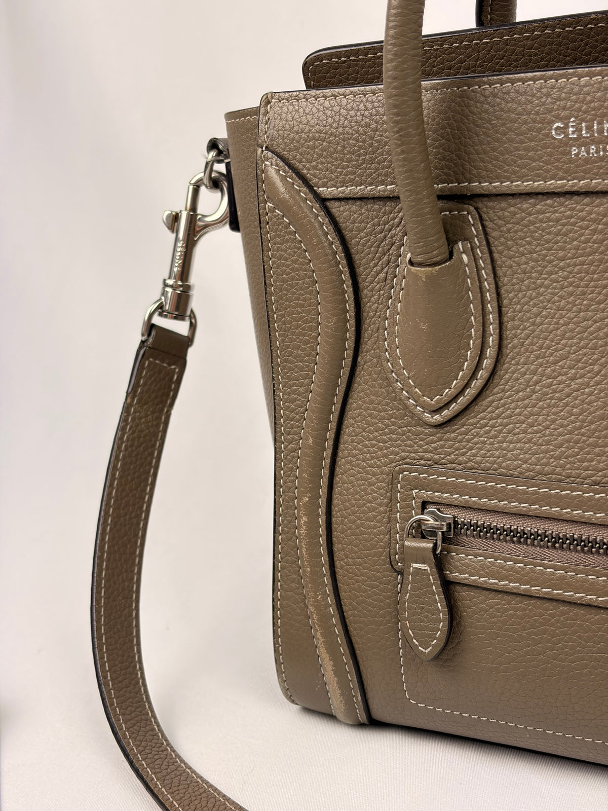 Celine Nano Luggage Tote Taupe Grained Calfskin with Strap