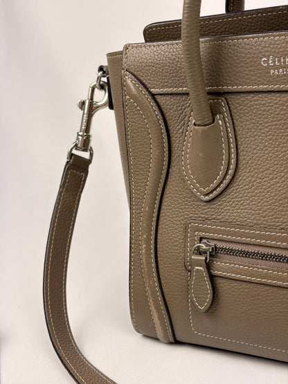 Celine Nano Luggage Tote Taupe Grained Calfskin with Strap