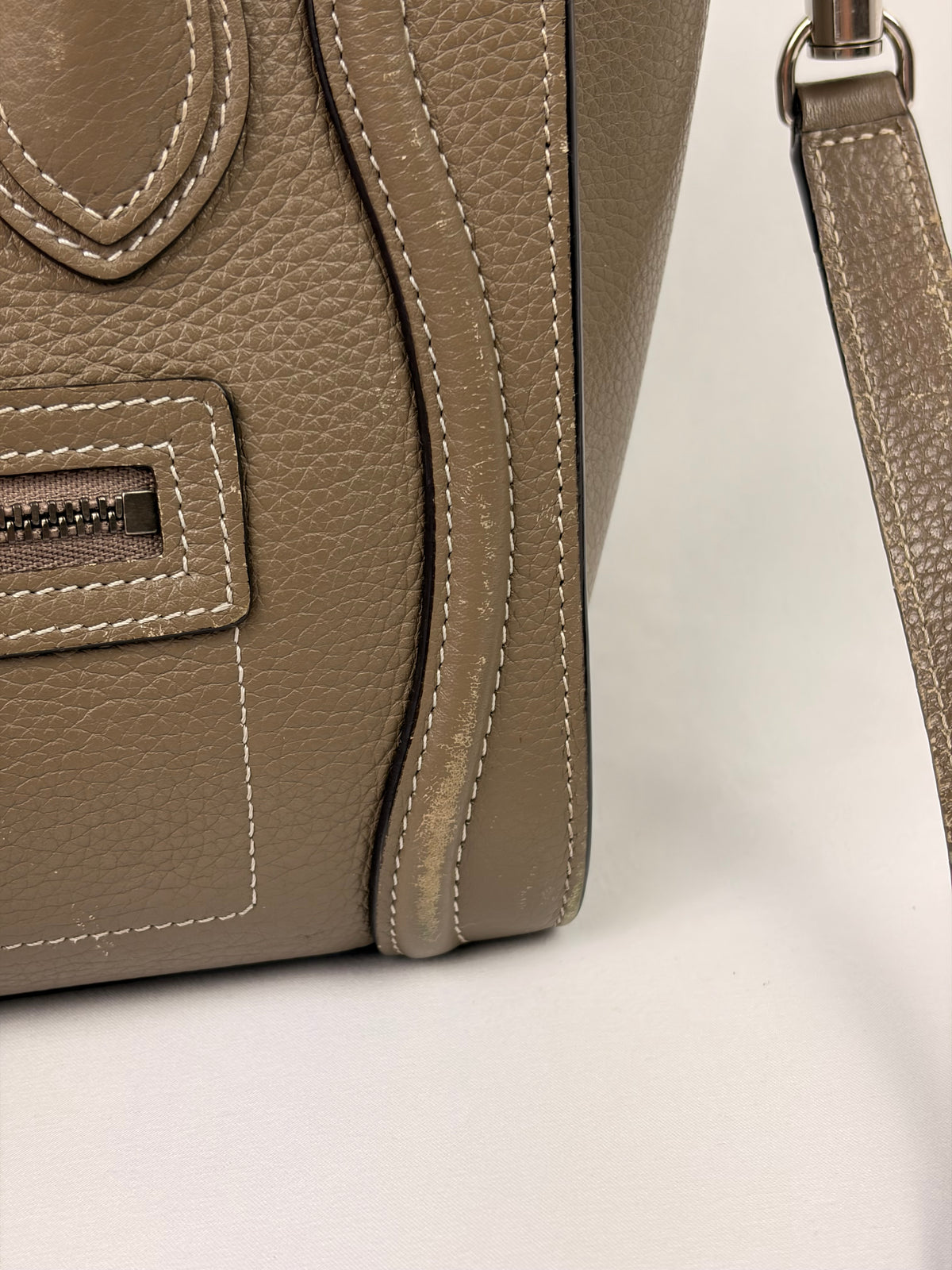 Celine Nano Luggage Tote Taupe Grained Calfskin with Strap