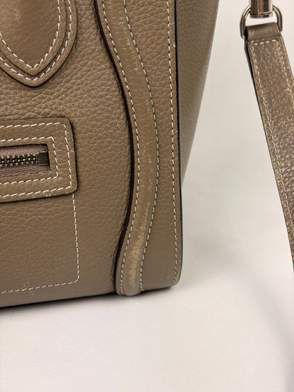 Celine Nano Luggage Tote Taupe Grained Calfskin with Strap